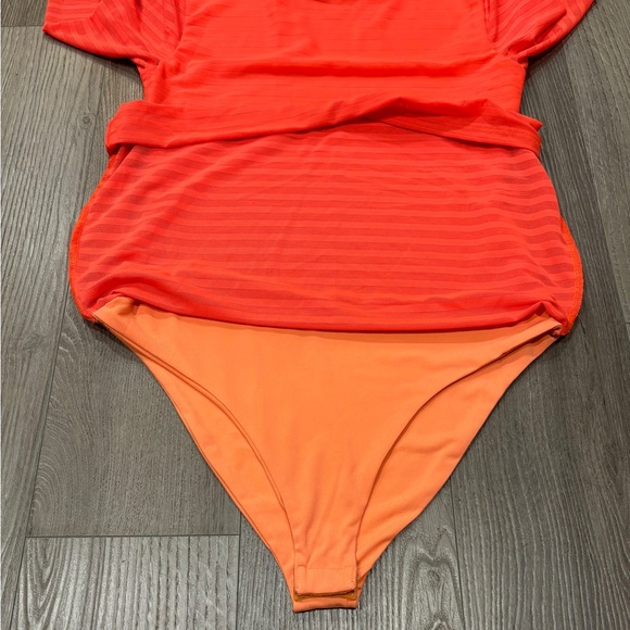 COPY - REVOLVE h:ours Size S Mini Dress Neon Orange Striped Bust Bodycon Sleeve… - Picture 4 of 11